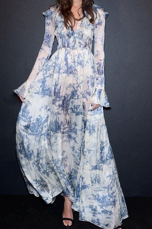 Isadora | Maxi-robe évasée avec Imprimé Élégant et Volants pour Femmes