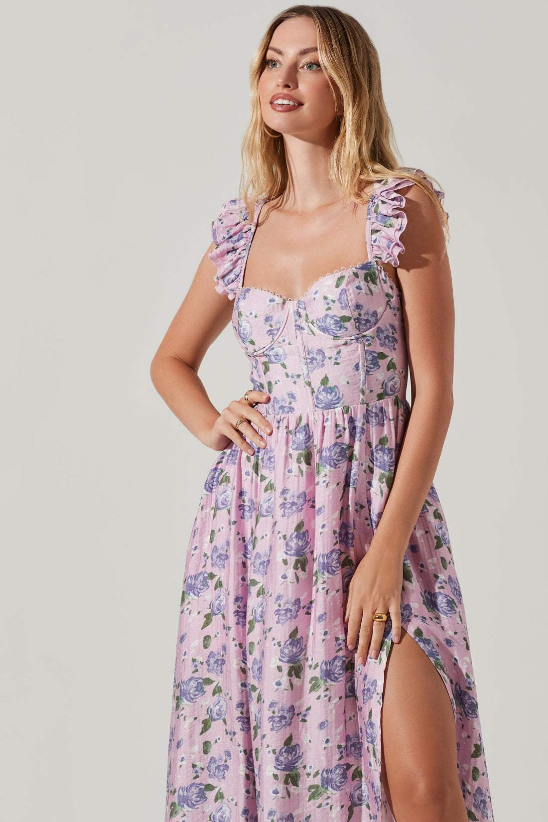 Lunaire | Robe Midi Corset avec Fente Stylée et Motifs Floraux pour Femmes