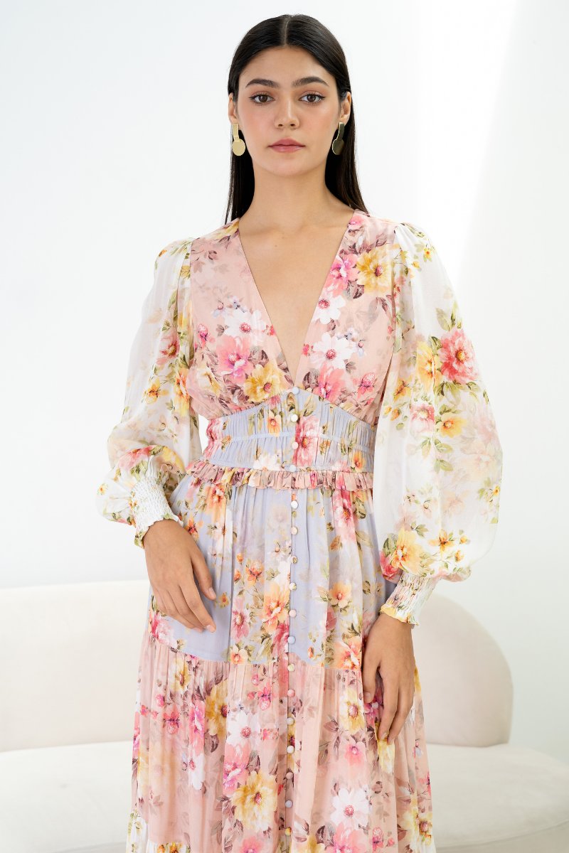 Léonie | Robe maxi avec Imprimé Floral et Silhouette Éléguante pour Femmes