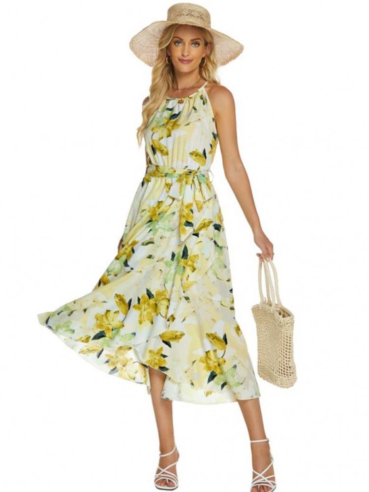 Élégance Florale | Robe Midi Évasée avec Motifs Floraux et Confort Optimal pour Femmes