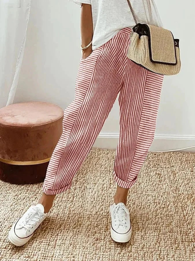 Natasha - Pantalon rayé en coton pour femme
