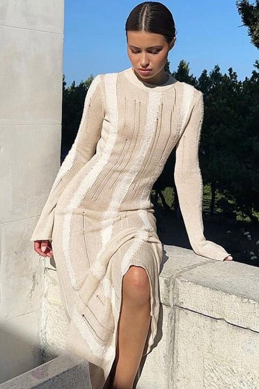 Séréna | Robe Maxi avec Tricot Épissé et Silhouette Élégante pour Femmes