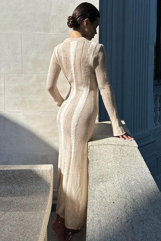 Séréna | Robe Maxi avec Tricot Épissé et Silhouette Élégante pour Femmes