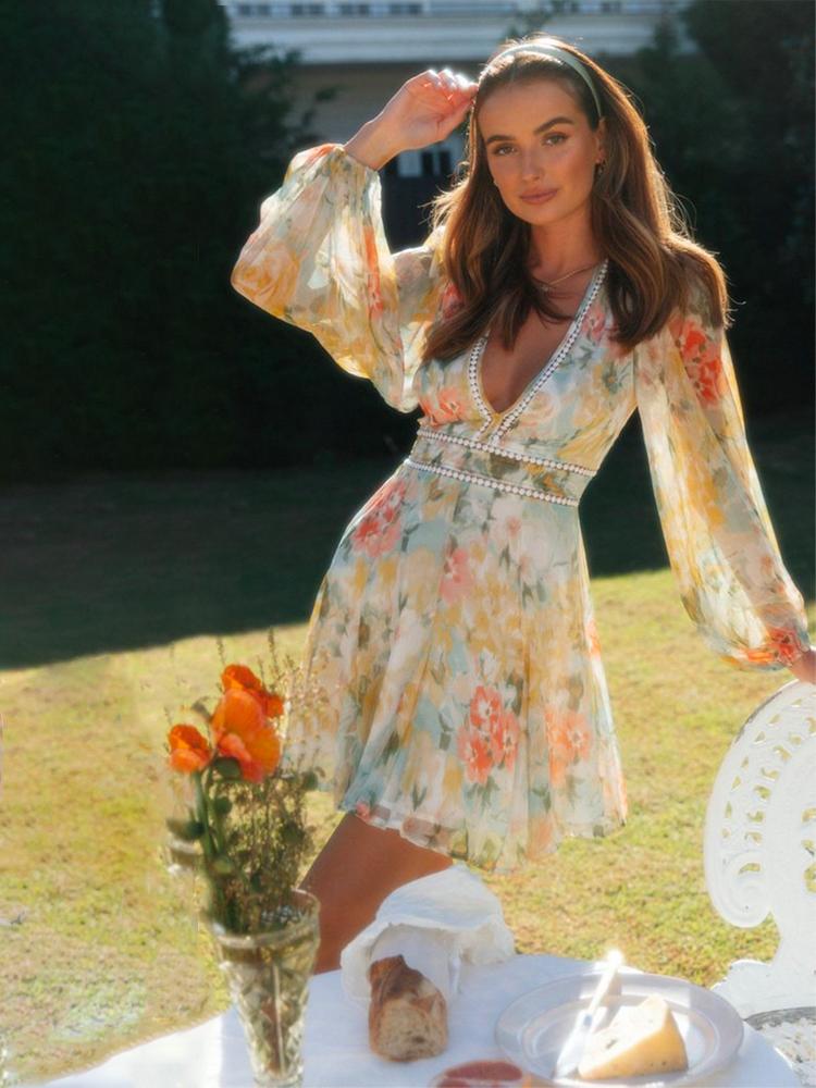 Lunaire | Mini-robe avec Imprimés Floraux et Dentelle Élégante pour Femmes