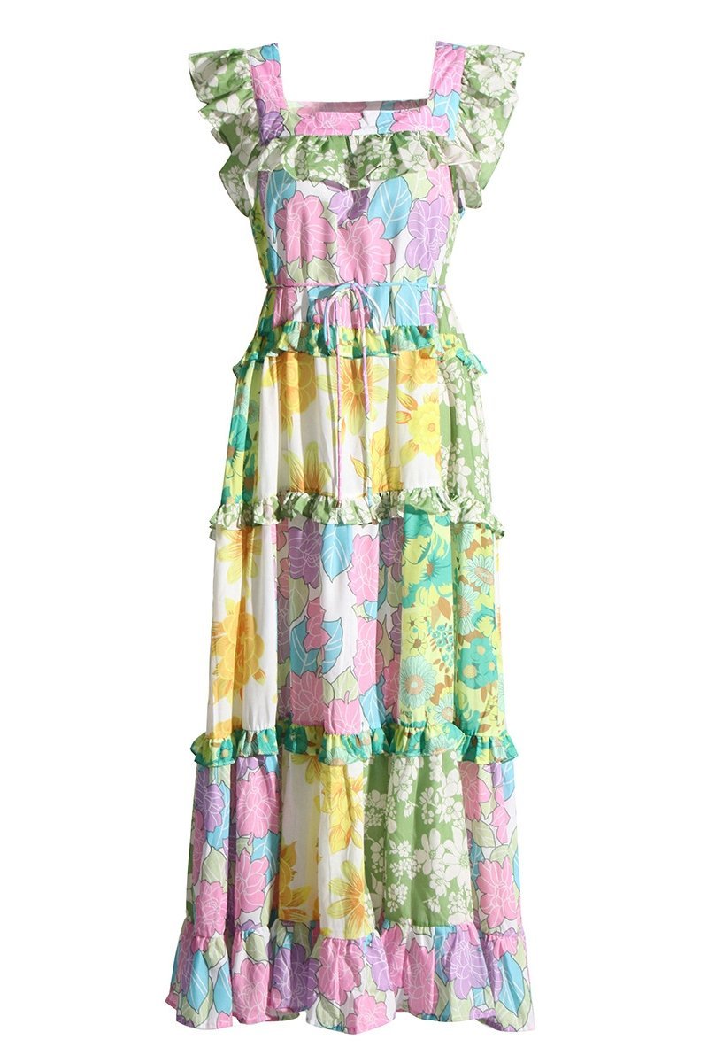 Lunaire | Robe midi avec Imprimé Floral et Volants Élégants pour Femmes