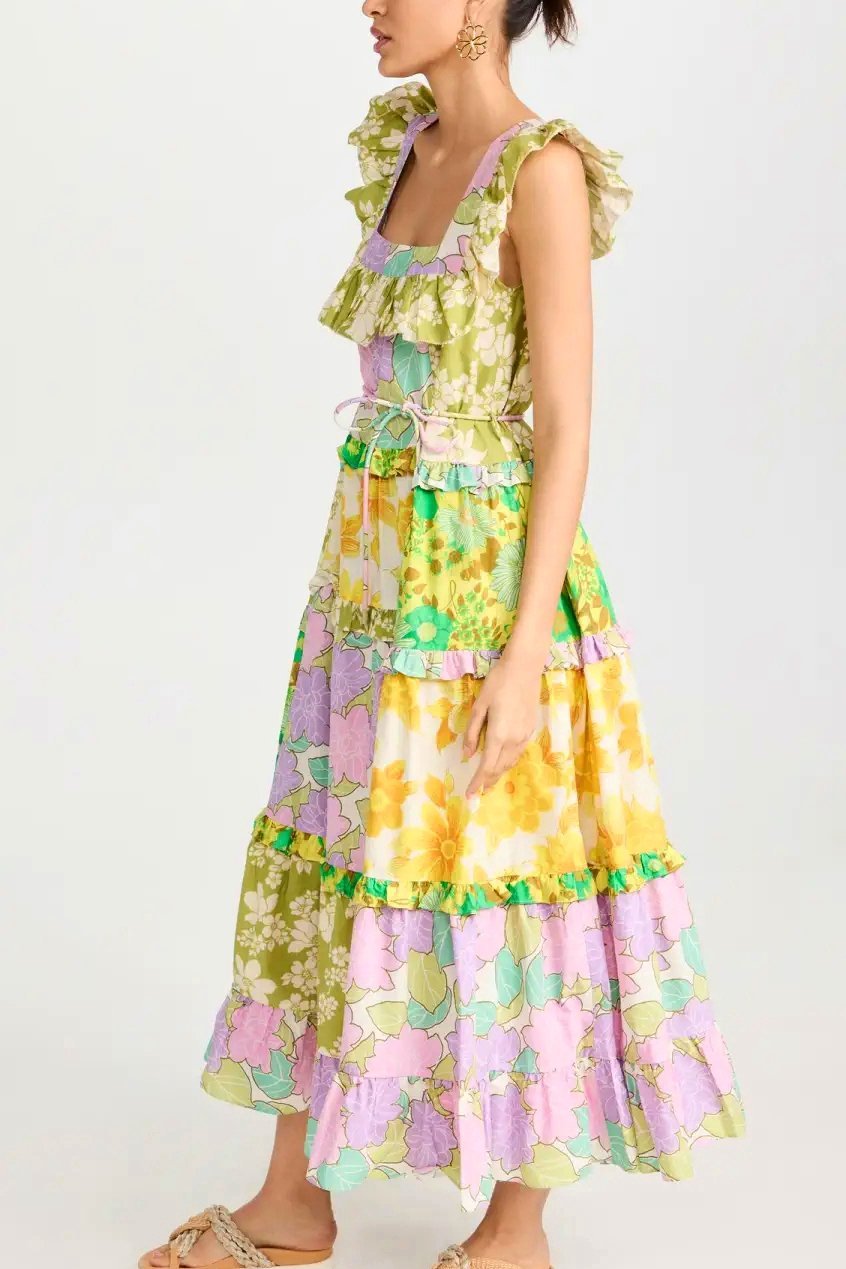 Lunaire | Robe midi avec Imprimé Floral et Volants Élégants pour Femmes