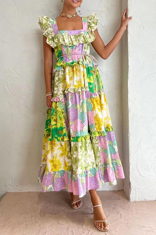 Lunaire | Robe midi avec Imprimé Floral et Volants Élégants pour Femmes