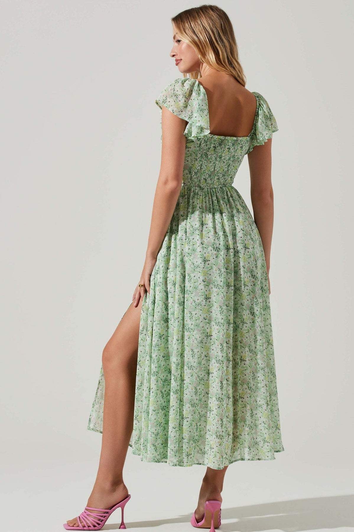 Léane | Robe Midi avec Motifs Floraux et Silhouette Élégante pour Femmes