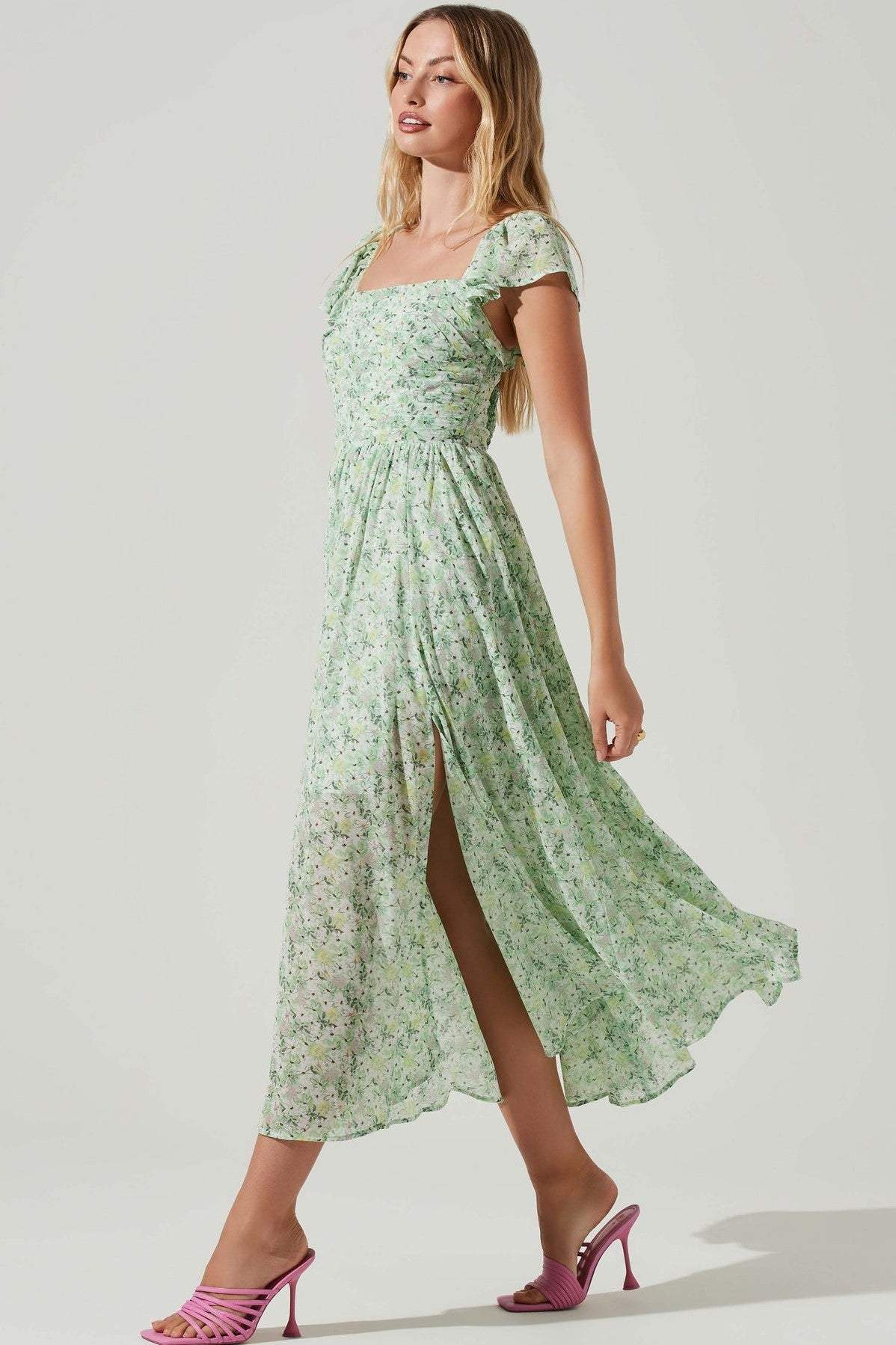 Léane | Robe Midi avec Motifs Floraux et Silhouette Élégante pour Femmes