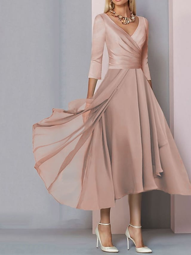 Léonie | Robe Maxi Plissée avec Élégance et Manches ¾ pour Femmes
