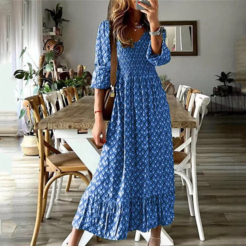 Johanna - Robe longue stretch classique avec col V et volants