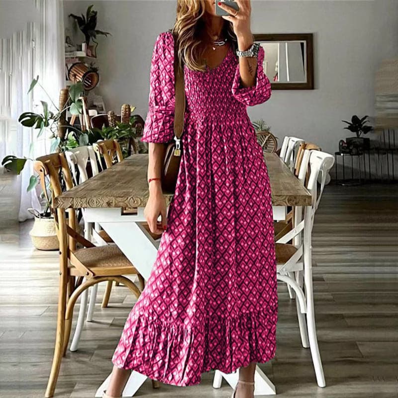 Johanna - Robe longue stretch classique avec col V et volants
