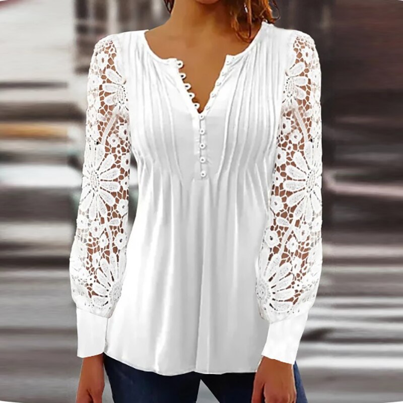 Léa | Blouse Élégante avec Manches Longues Transparentes et Motif Floral pour Femmes