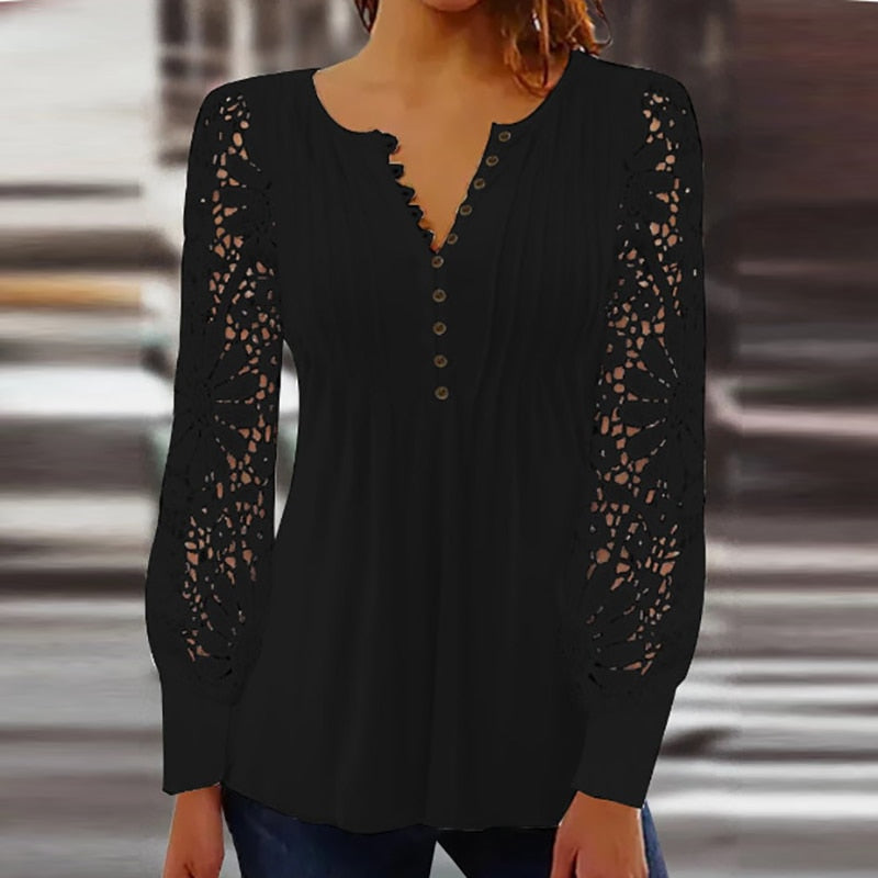 Léa | Blouse Élégante avec Manches Longues Transparentes et Motif Floral pour Femmes