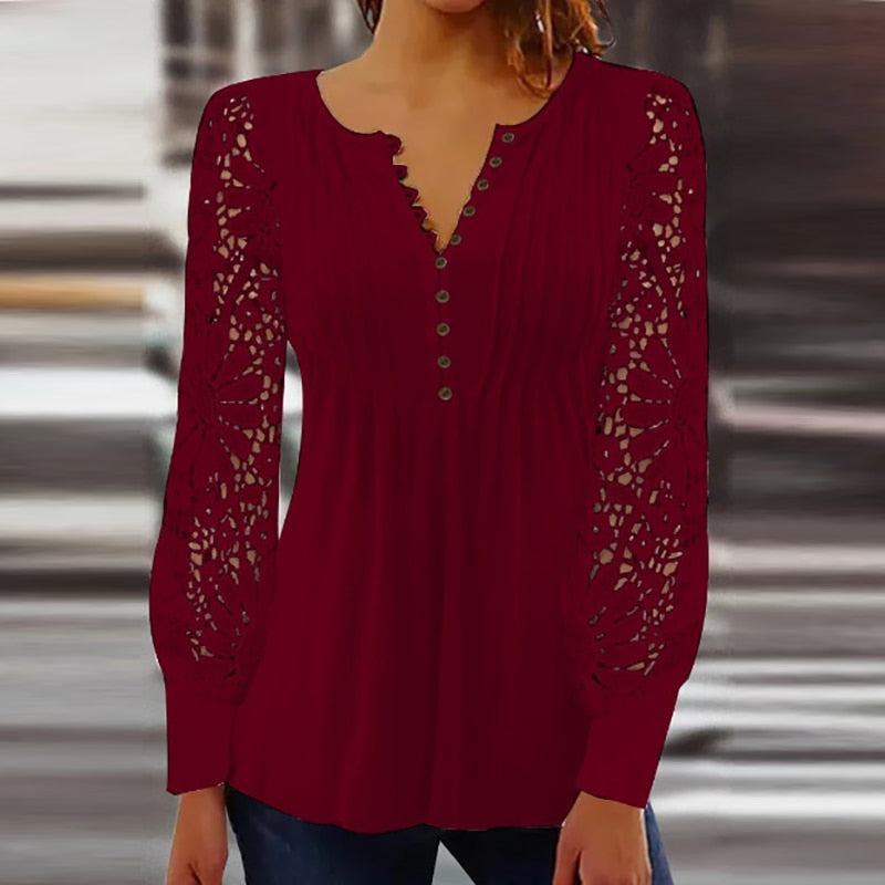 Léa | Blouse Élégante avec Manches Longues Transparentes et Motif Floral pour Femmes