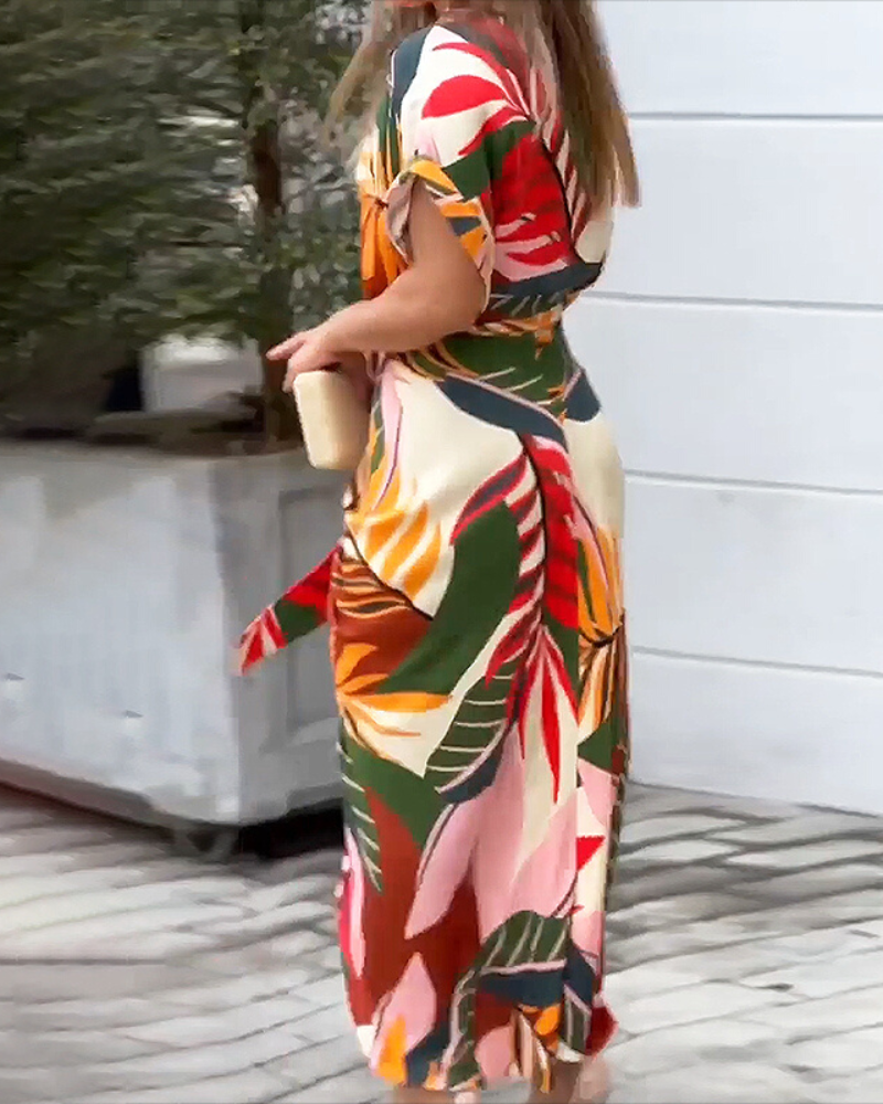Léonie | Robe Maxi Élégante avec Col en Relief et Manches Courtes pour Femmes