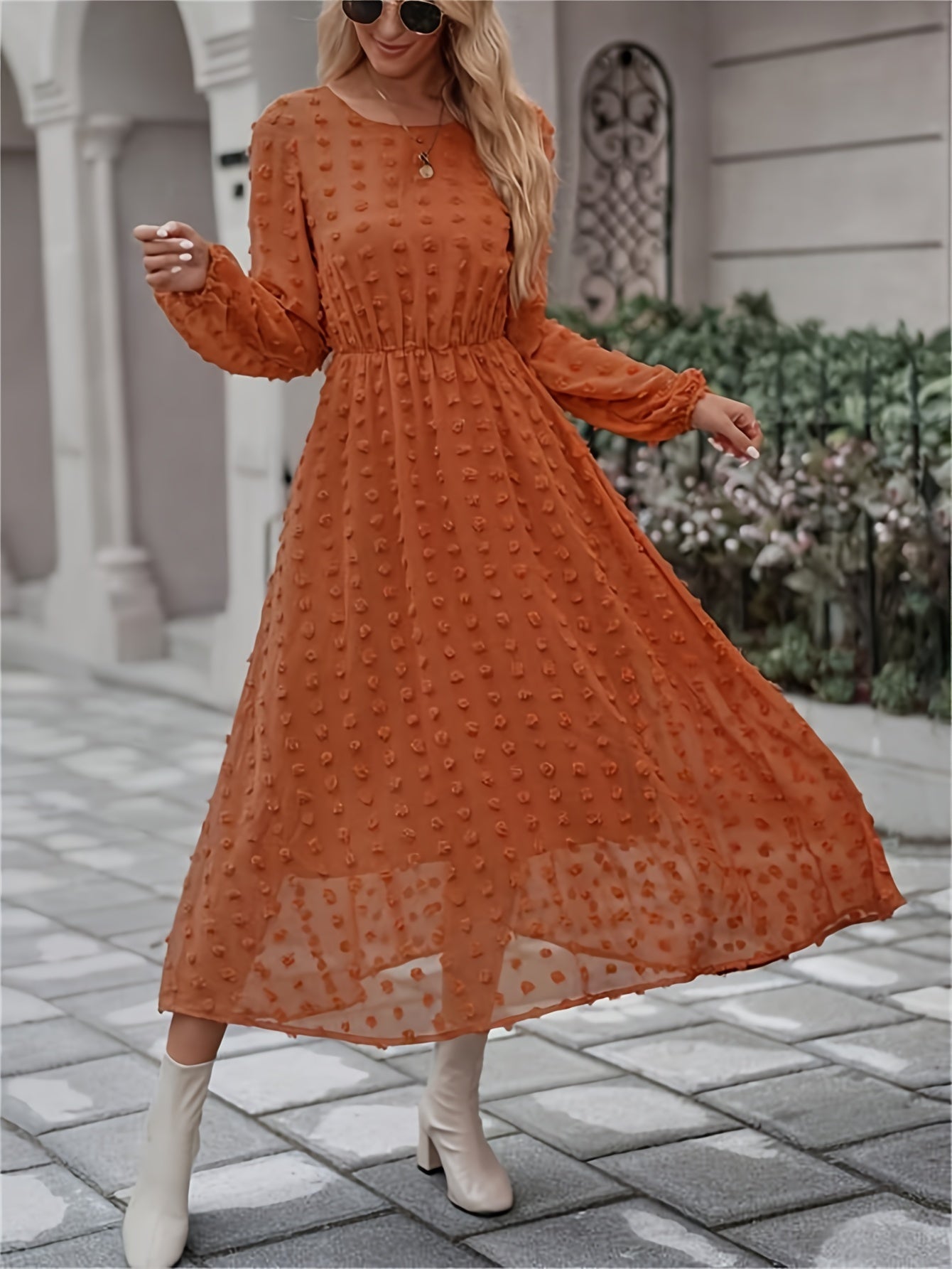 Briggita | Robe Elégante à Pois pour Femmes | Orange