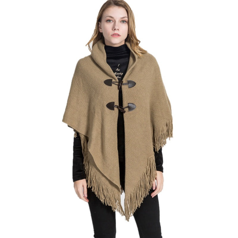 Aurélie | Châle Poncho avec Détails en Fourrure et Design Tendance pour Femmes