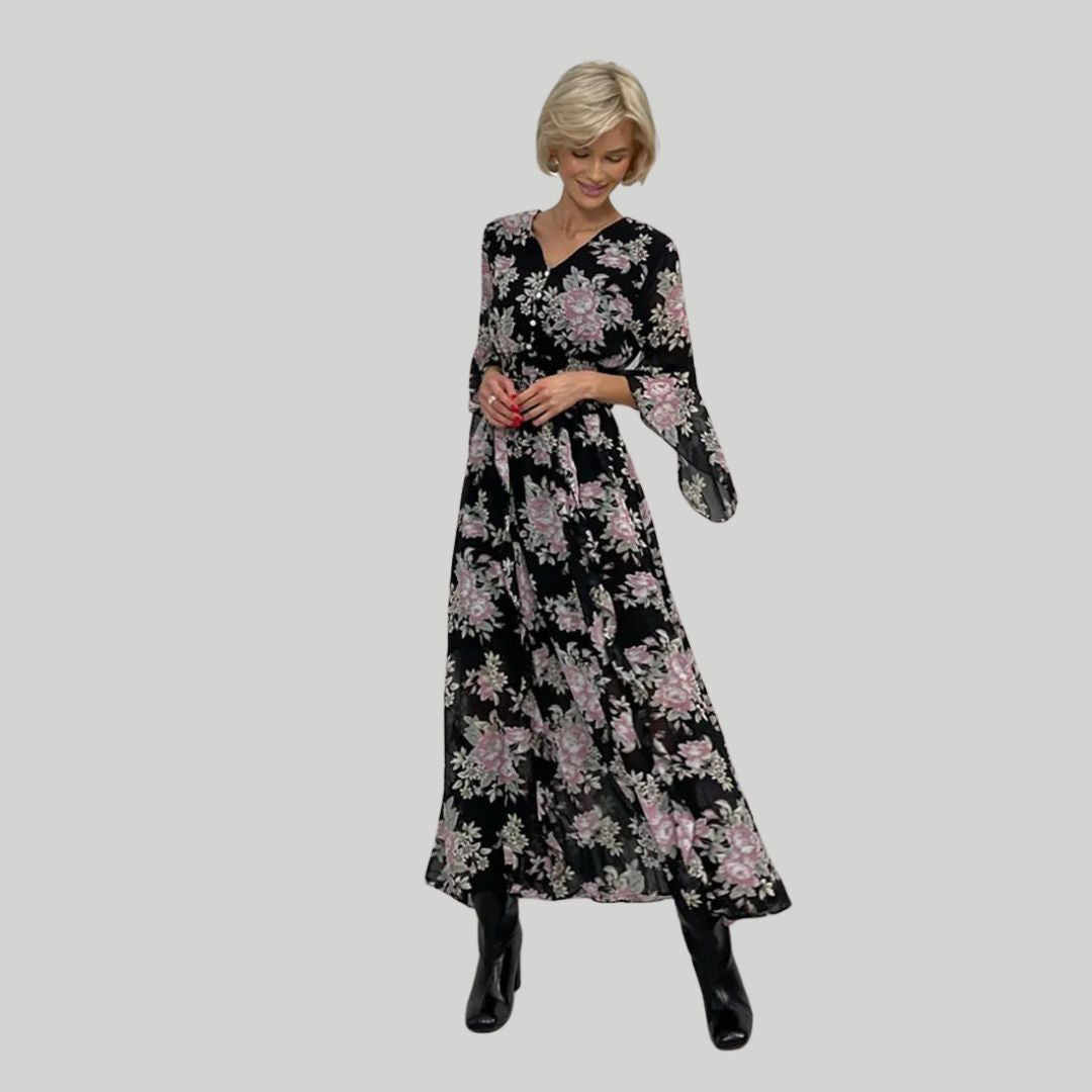 Soleil | Robe Midi avec Silhouette Élégante et Motif Floral pour Femmes