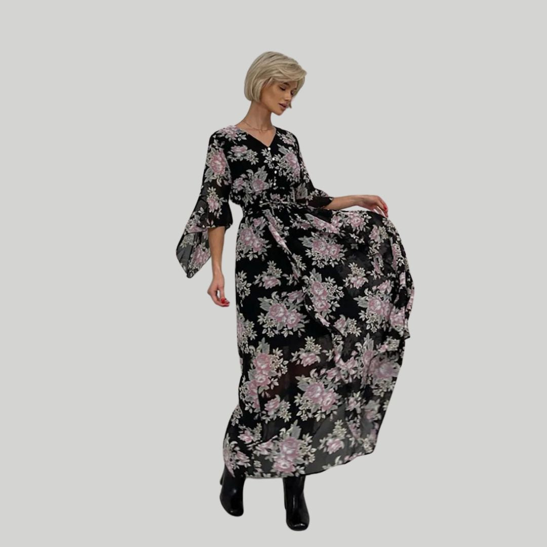 Soleil | Robe Midi avec Silhouette Élégante et Motif Floral pour Femmes