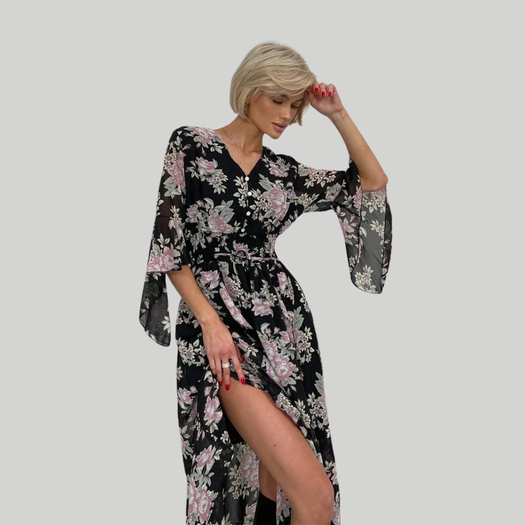 Soleil | Robe Midi avec Silhouette Élégante et Motif Floral pour Femmes