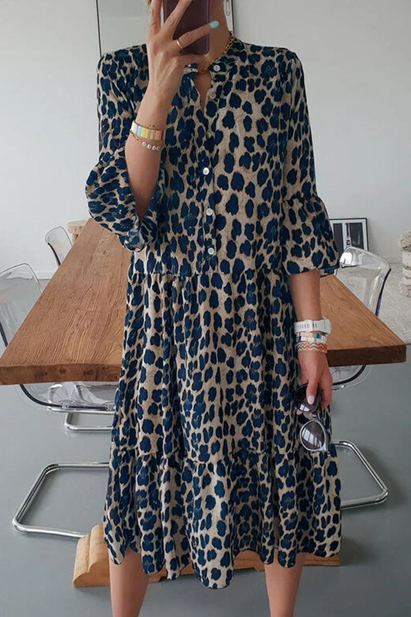 BelleRue - Fashionable elegant leopard split joint joint A robe