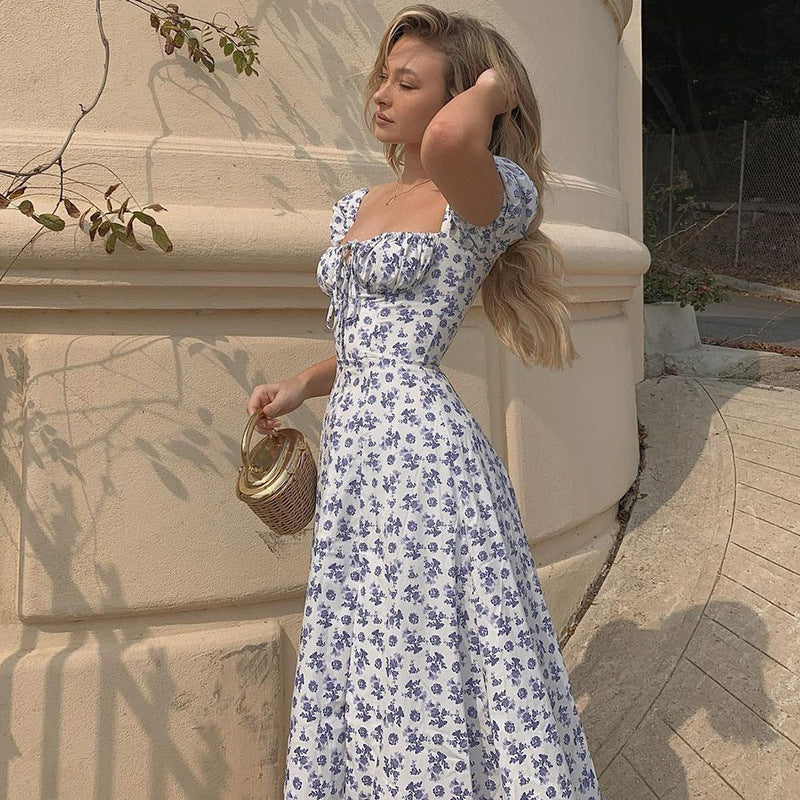 Zohra | Robe à Imprimé Floral Bleu d'Été