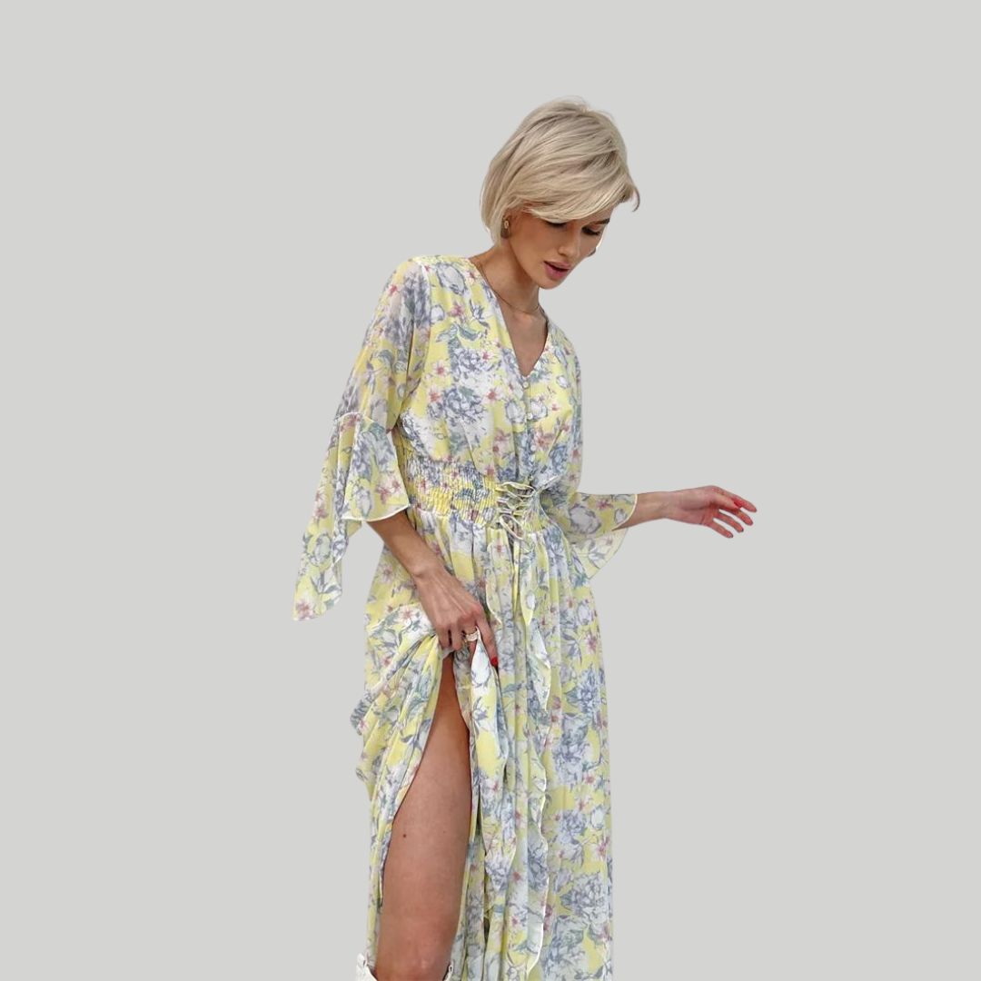 Soleil | Robe Midi avec Silhouette Élégante et Motif Floral pour Femmes