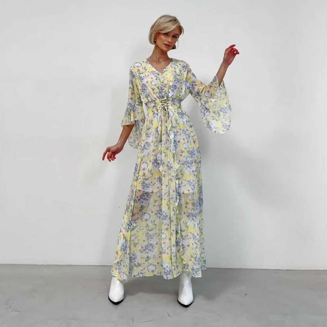 Soleil | Robe Midi avec Silhouette Élégante et Motif Floral pour Femmes