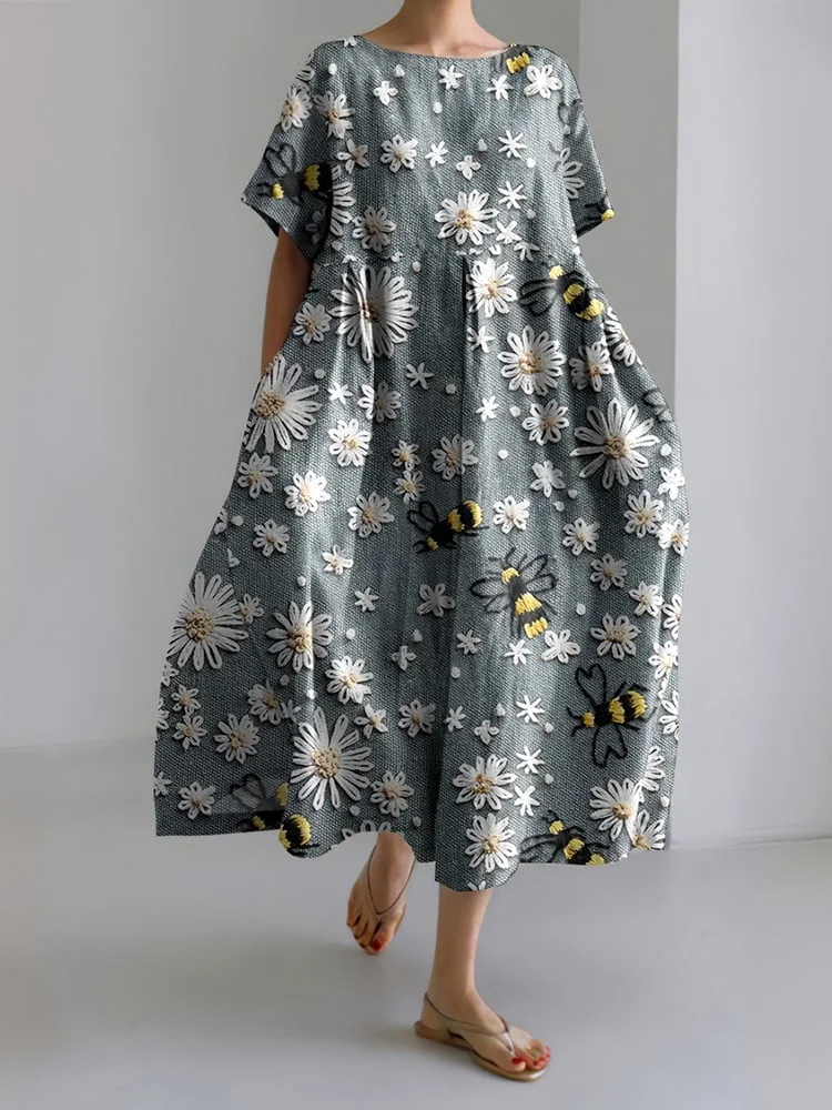 Susana - Robe décontractée pour femme avec imprimé abeille et dentelle florale