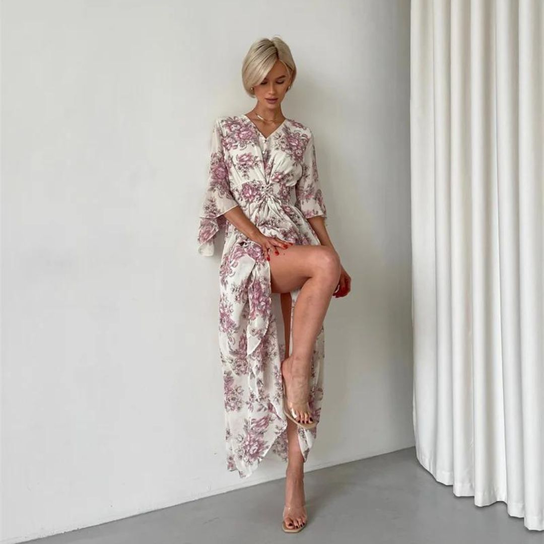 Soleil | Robe Midi avec Silhouette Élégante et Motif Floral pour Femmes