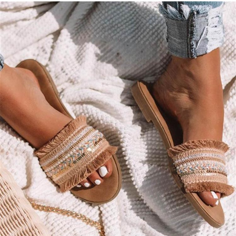 Vanka - Sandales à franges tendance pour femmes avec ornements élégants