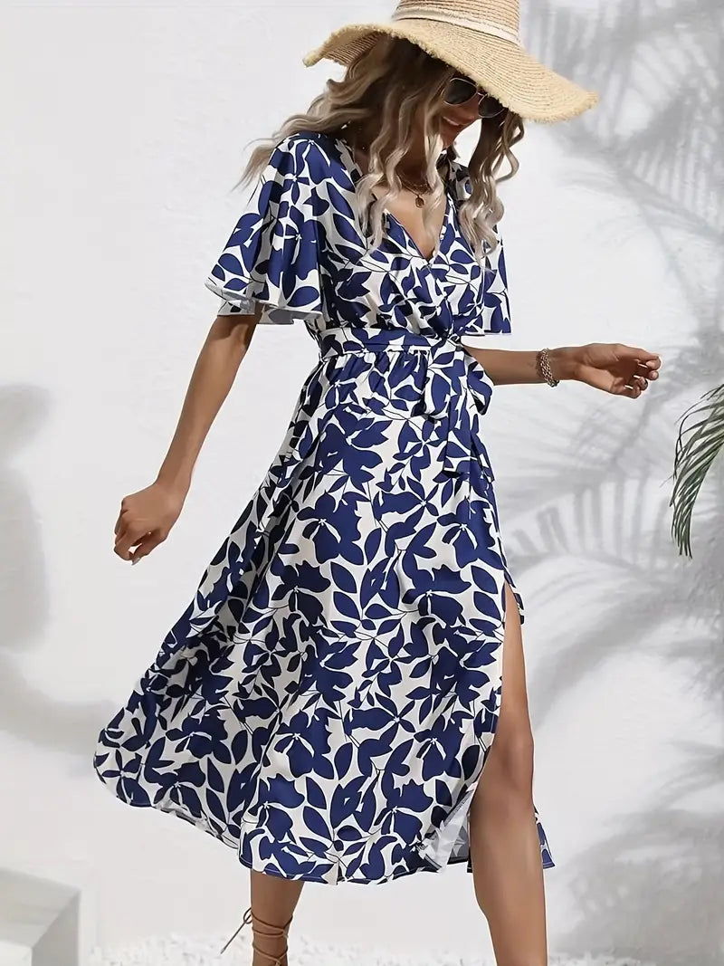 Céleste | Robe avec Imprimé Floral et Manches Ruchées pour Femmes