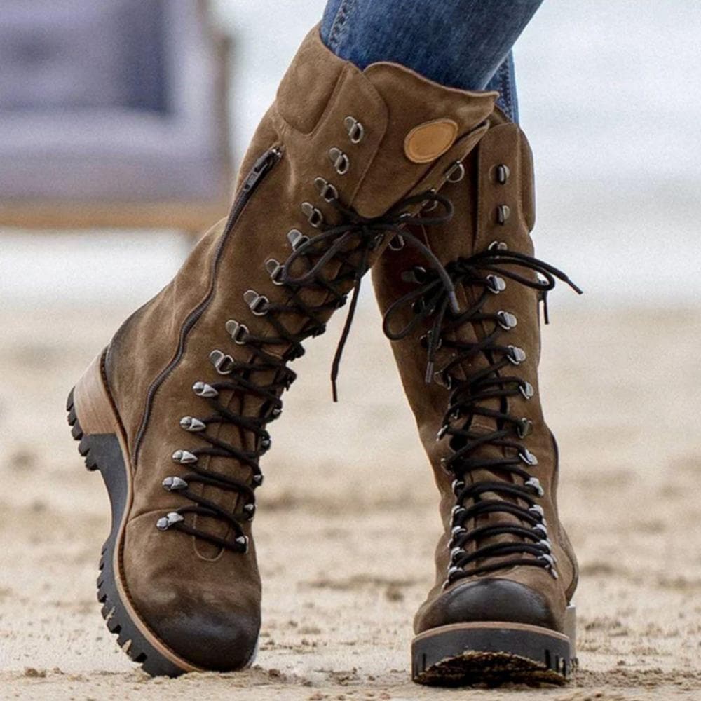 Hailey - Bottes hautes mode en cuir avec lacets