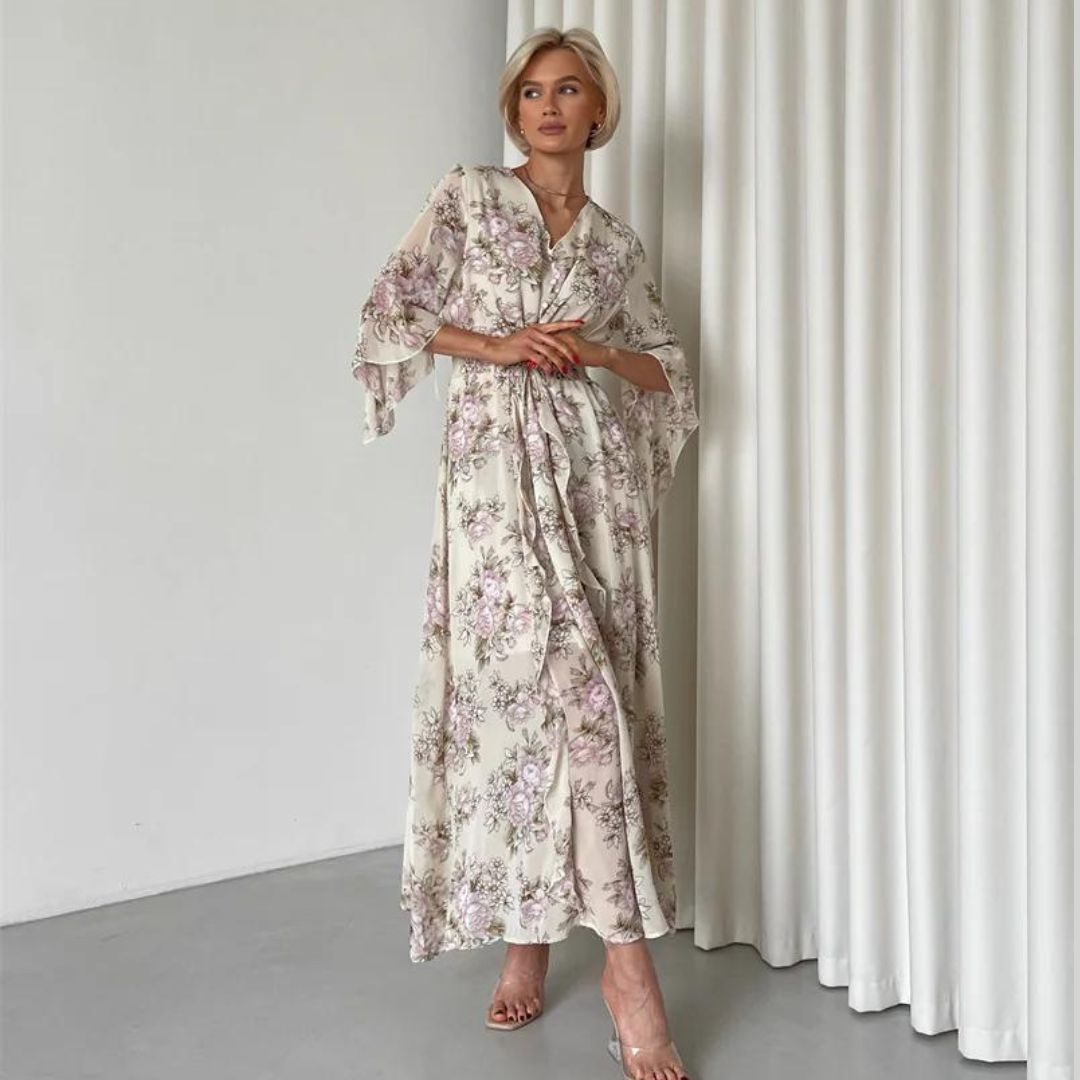 Soleil | Robe Midi avec Silhouette Élégante et Motif Floral pour Femmes