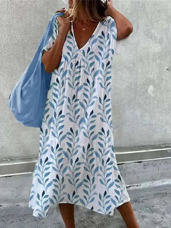 BelleRue - Robe de plage boho pour femme robe d'été à col en V et à manches courtes à imprimé floral