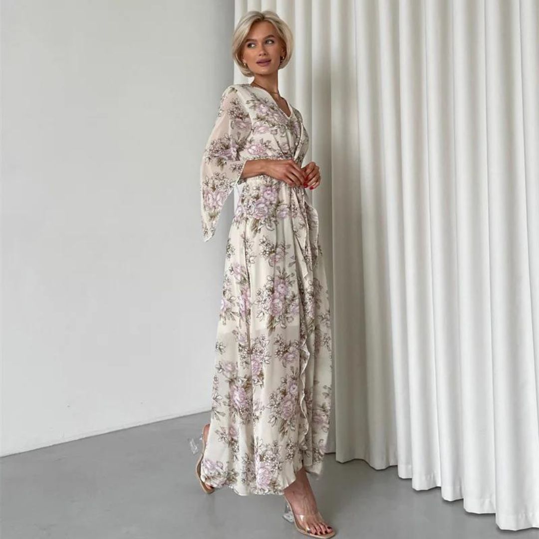 Soleil | Robe Midi avec Silhouette Élégante et Motif Floral pour Femmes