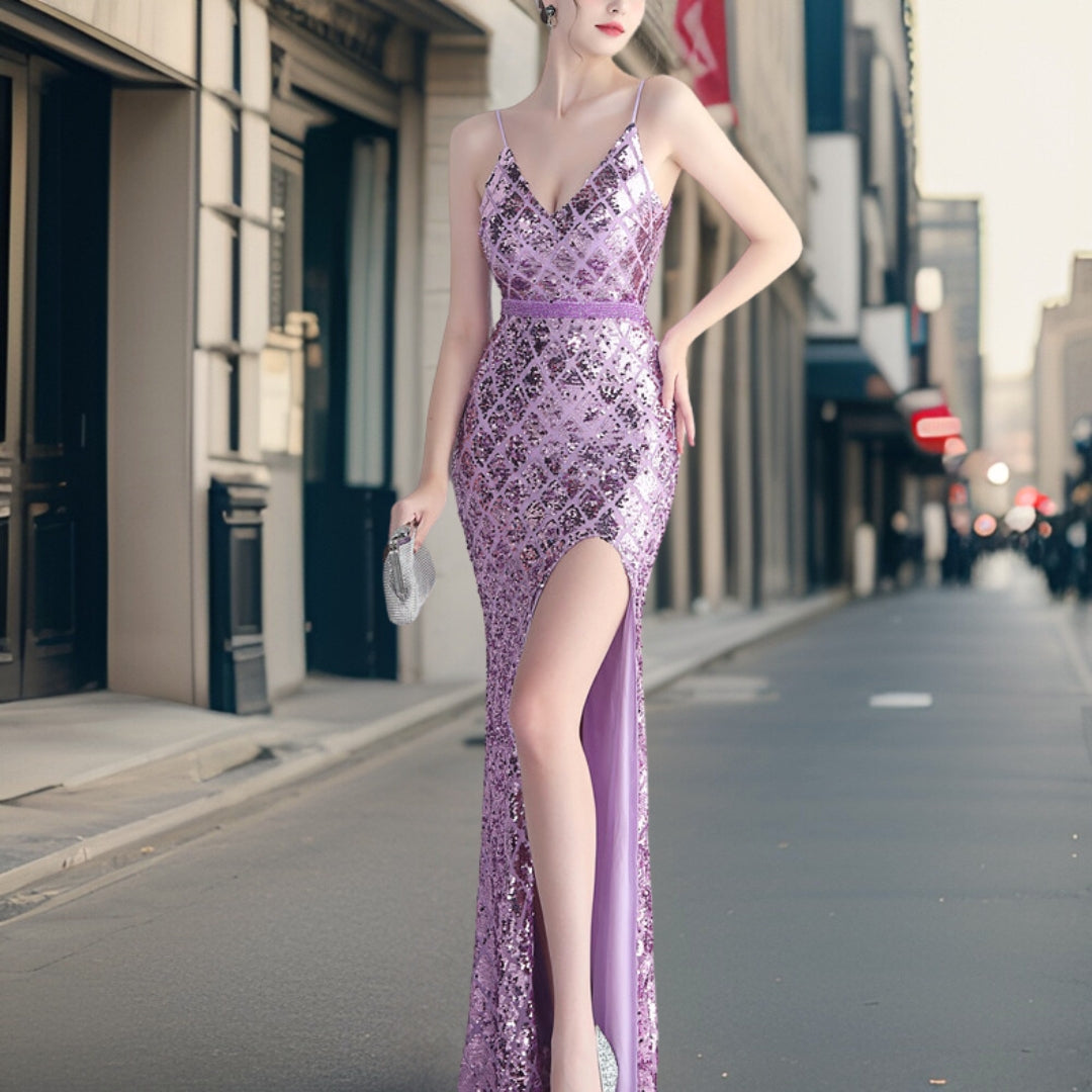 Céleste | Robe à Paillettes avec Fente Élégante et Tissu de Haute Qualité pour Femmes