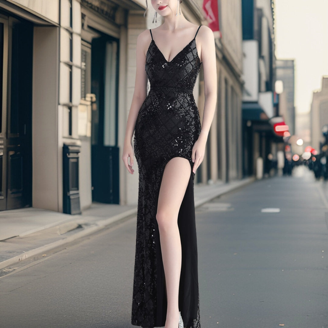 Céleste | Robe à Paillettes avec Fente Élégante et Tissu de Haute Qualité pour Femmes