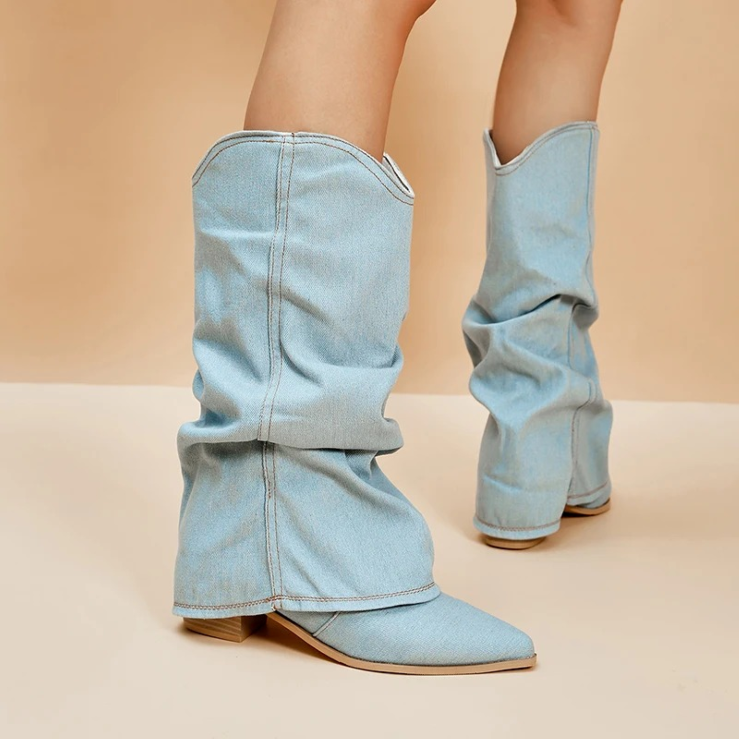 Thessa | Elégantes bottes de cow-boy plissées bleues pour femmes