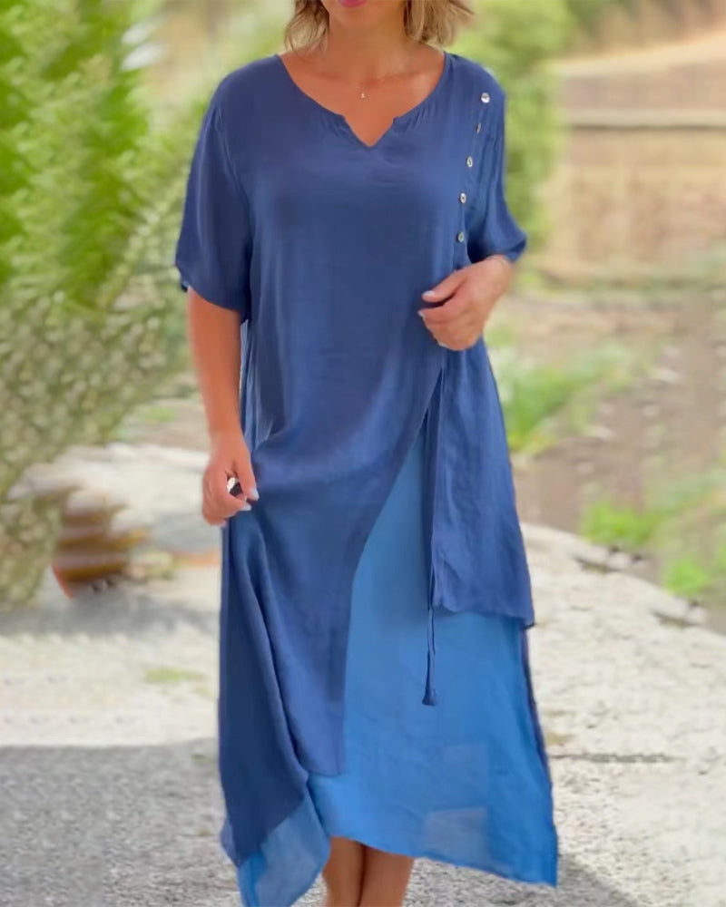 Thia™ Robe asymétrique à manches courtes et décolleté en V