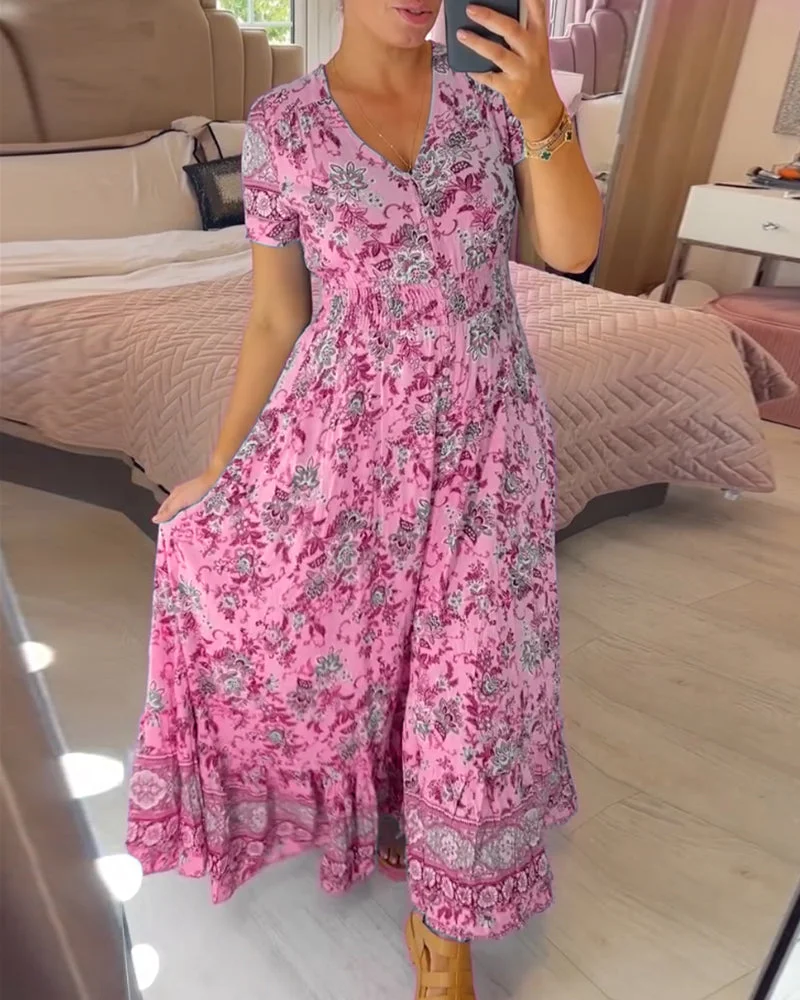 BelleRue - Robe à décolleté en V et imprimé floral