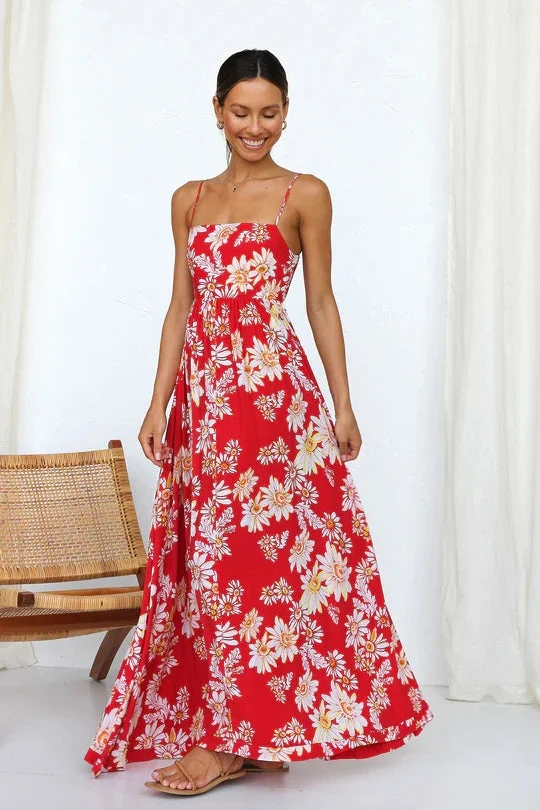 Vanessa - Robe midi à fleurs rouges