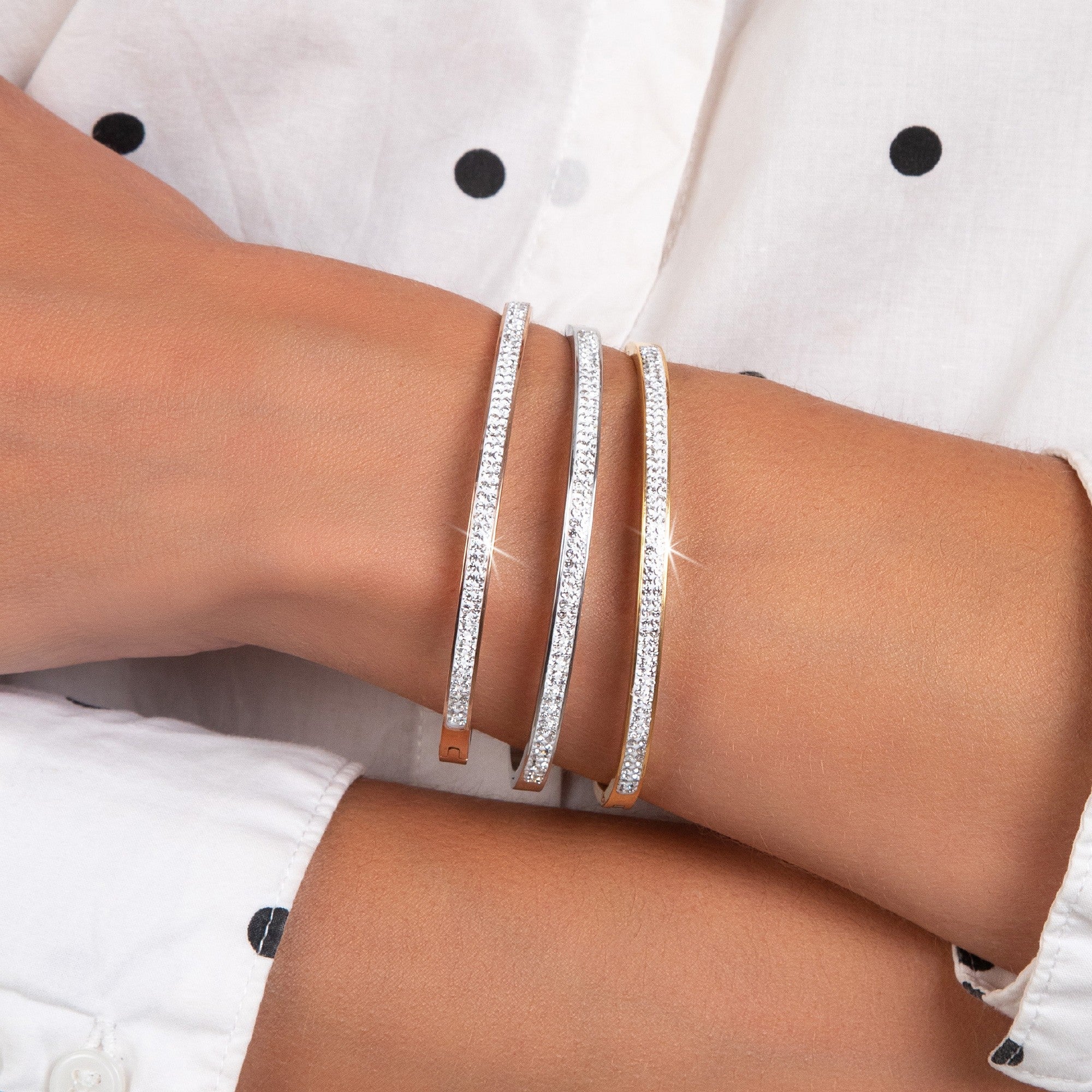 3 Bracelets Trio en Acier Inoxydable plaqué Argent ornés de Cristaux Scintillants - Livraison Offerte