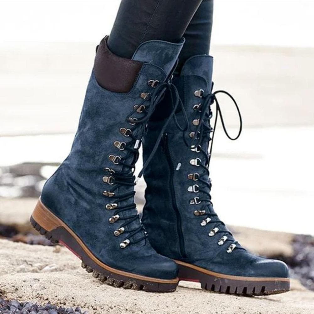 Hailey - Bottes hautes mode en cuir avec lacets