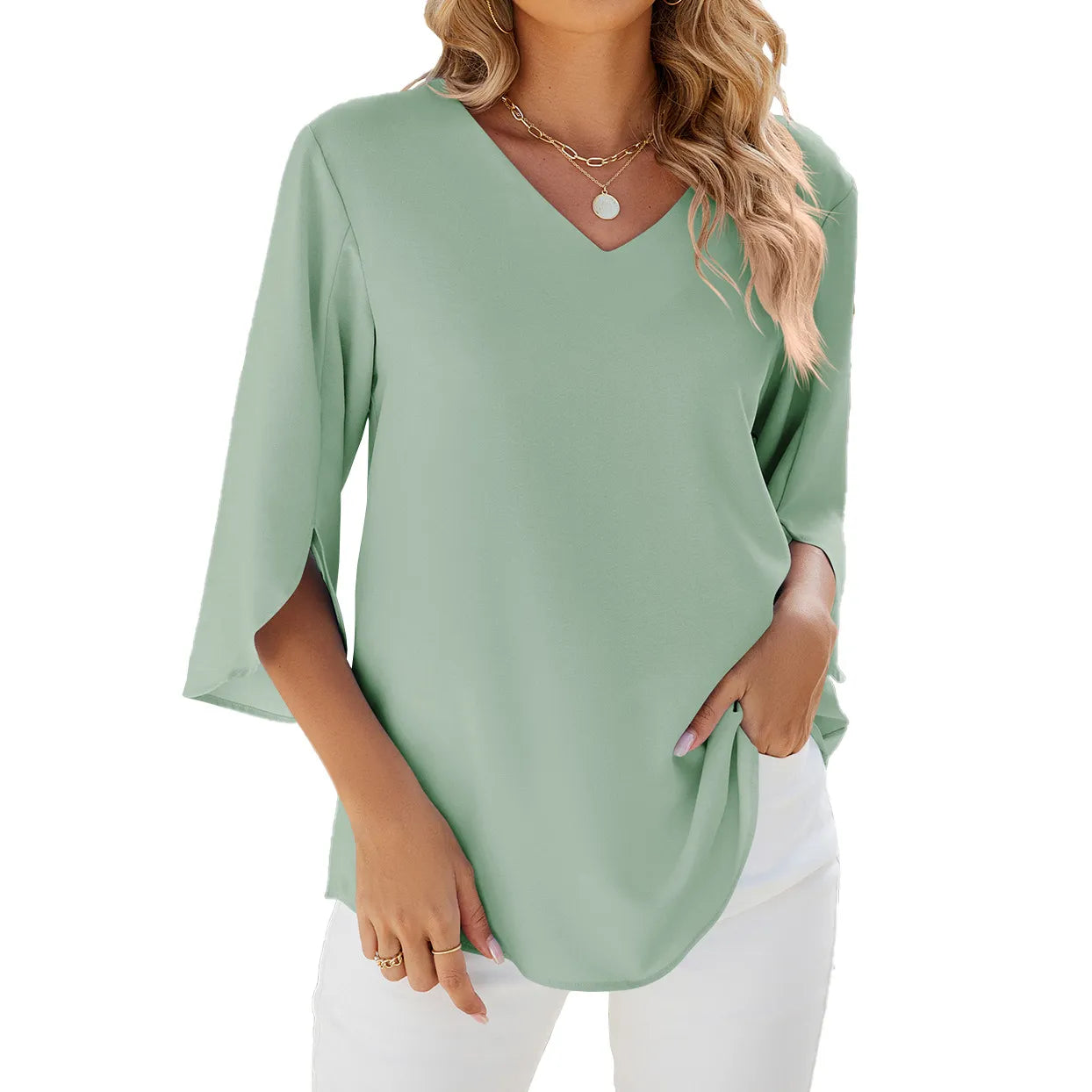 BelleRue - Chemises femme manches courtes tops encolure à revers chemise tunique élégante