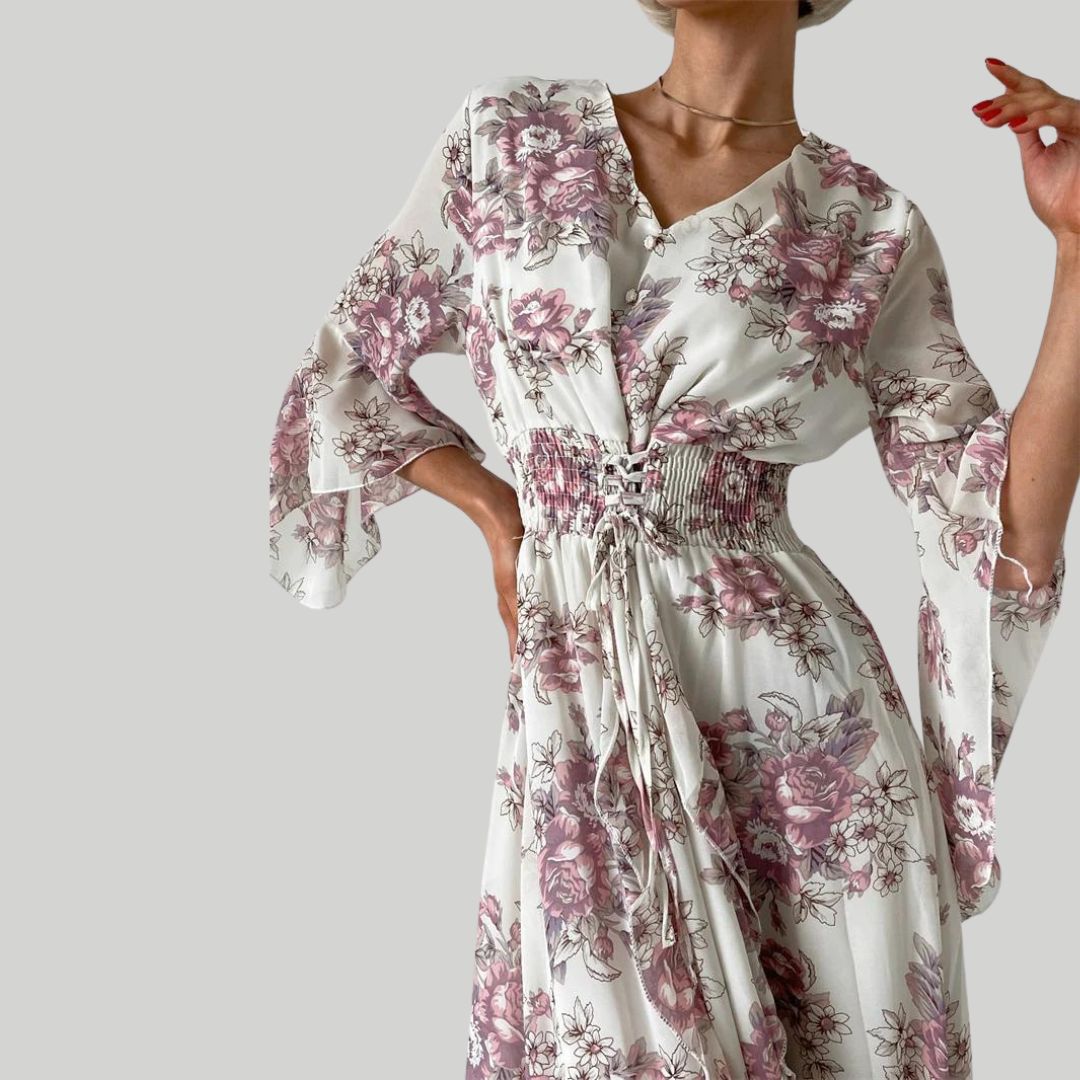 Soleil | Robe Midi avec Silhouette Élégante et Motif Floral pour Femmes