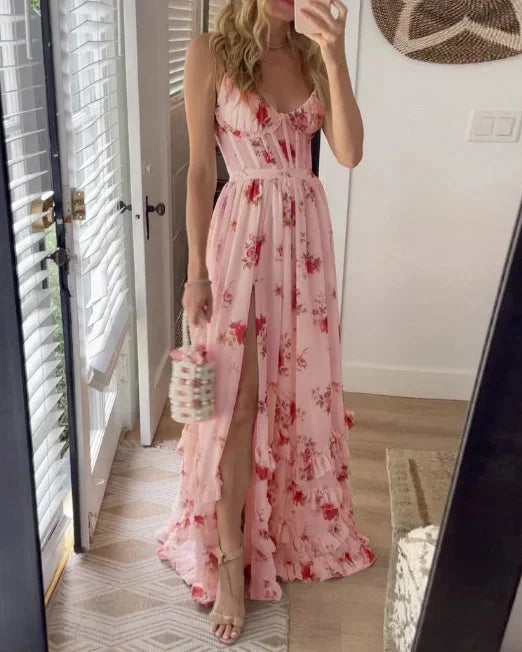 Celestine | Robe Élégante avec Imprimé Floral et Fente Chic pour Femmes