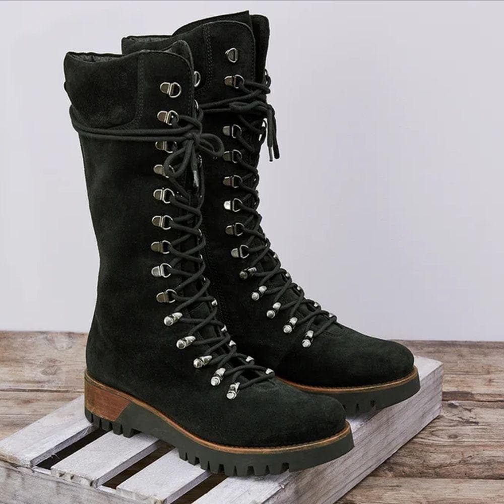 Hailey - Bottes hautes mode en cuir avec lacets