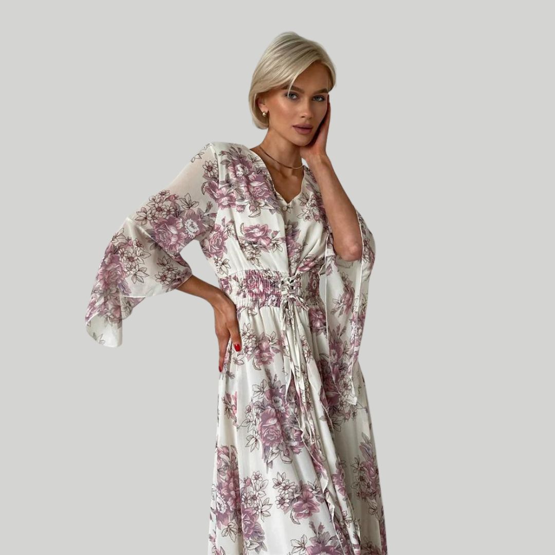 Soleil | Robe Midi avec Silhouette Élégante et Motif Floral pour Femmes